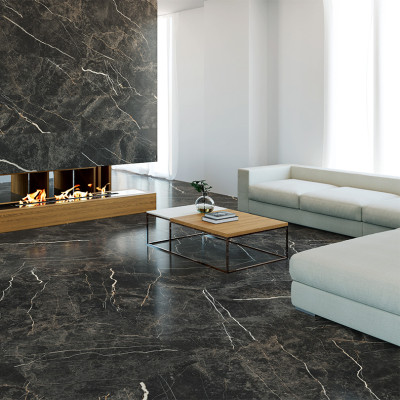 Eminent Laurent Black Marble Effect Polished Porcelain Tile 90x90cm